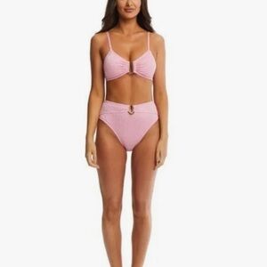 Time and Tru Pink Snakeskin print Bikini Set with Gold  U Ring Detail